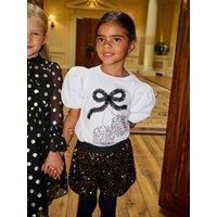 Angel & Rocket Girls Elodie Bow Bauble Puff Sleeve T-Shirt - White