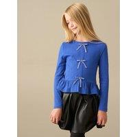 Angel & Rocket Girls Rona Peplum Bow Long Sleeve Top - Blue