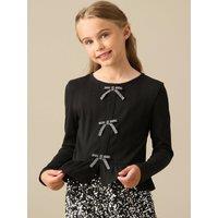 Angel & Rocket Girls Rona Peplum Bow Detail Long Sleeve Top - Black