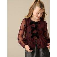 Angel & Rocket Girls Neve Flocked Heart Mesh Blouse - Burgundy