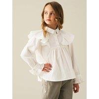 Angel & Rocket Girls Isla Frill Bib Long Sleeve Shirt - White