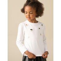 Angel & Rocket Girls Georgie Sequin Floral Stretch Long Sleeve Top - White