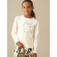 Angel & Rocket Girls Noelle Sequin Heart Long Sleeve Top - Cream