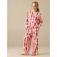Angel & Rocket Girls Theodora Teddy Print Frill Hem Pyjamas - Pink