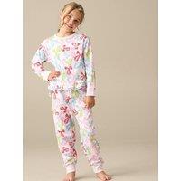 Angel & Rocket Girls Bow Print Frill Hem Ribbed Cuffs Pyjamas