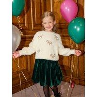 Angel & Rocket Girls Laila Embellished Bow Eyelash Jumper - Cream