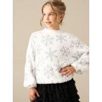Angel & Rocket Girls Ana Eyelash Knit Snowflake Relaxed Jumper - White