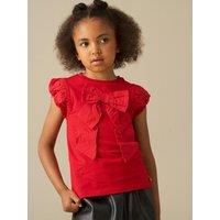 Angel & Rocket Girls Bonnie Bow Front Puff Sleeve Top - Red