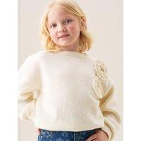 Angel & Rocket Girls Mila Corsage Applique Soft Knit Jumper - Light Cream