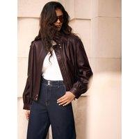 Mint Velvet Womens Funnel Neck Snap Button Jacket - Burgundy