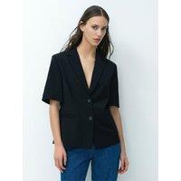 French Connection Womens V-Neck Button Front Short Sleeve Blazer - Black