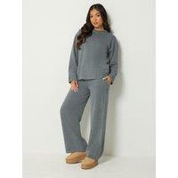 Pixiegirl Womens Petite Acid Wash Wide Leg Jogger Set - Grey
