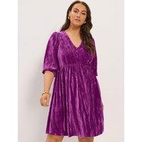 Yours Womens Curve Crushed Velour Button Front Tea Dress - Pink