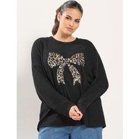 Yours Womens Curve Leopard Sequin Bow Jumper - Black