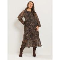 Yours Womens Curve Shirred Bodice Animal Print Maxi Dress - Red