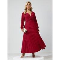 Yours Womens Curve Twist Front Pleated Maxi Dress - Red