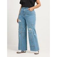 Yours Womens Curve Heart Wide Leg Stretch Jeans - Blue