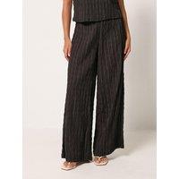 Yours Womens Petite Textured Stretch Wide Leg Trousers - Black