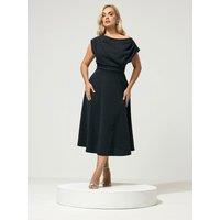 Yours Womens Curve Glitter Drape Skater Dress - Black