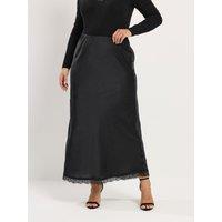 Yours Womens Curve Satin Lace Trim Maxi Skirt - Black