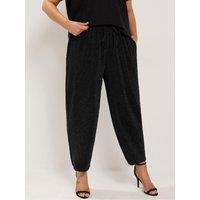 Yours Womens Curve Sparkle Drawstring Barrel Leg 28" Trousers - Black