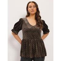 Yours Womens Curve Peplum Glitter Spot Top - Brown