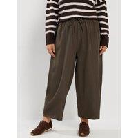 Yours Womens Curve Barrel Leg Drawstring Waist 28" Leg Trousers - Brown