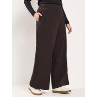 Yours Womens Curve Pleat Front Scuba Wide Leg 28" Trousers - Brown