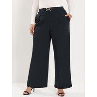 Yours Womens Curve Buckle Scuba Wide Leg 28" Trousers - Black