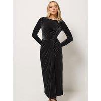 Yours Womens Tall Knot Front Velvet Maxi Dress - Black