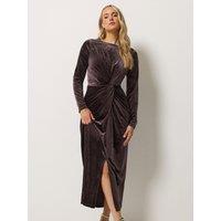 Yours Womens Tall Velvet Knot Front Dress - Brown