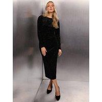 Yours Womens Tall Velvet Mesh Stud Slim Fit Midi Dress - Black