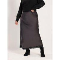 Yours Womens Curve Satin Lace Trim Maxi Skirt - Brown