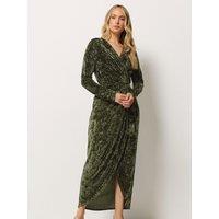 Long Tall Sally Womens Tall Crushed Velvet Wrap Maxi Dress - Green
