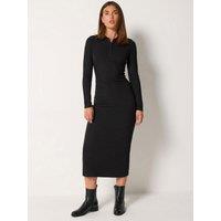 Yours Womens Tall Collar Button Ribbed Maxi Dress - Black