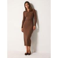 Yours Womens Tall Collar Button Rib Maxi Dress - Brown