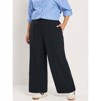 Yours Womens Curve Pleat Front Scuba Wide Leg 28" Trousers - Black