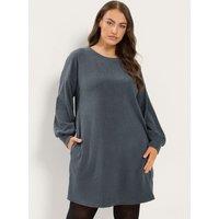 Yours Womens Curve Balloon Sleeve Ribbed Stretch Dress - Grey