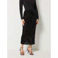 Long Tall Sally Womens Tall Sequin Velvet Maxi Skirt - Black