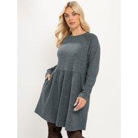 Yours Womens Curve Long Sleeve Gathered Dress - Grey