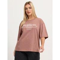 Yours Womens Curve Friends Oversized Embroidered T-Shirt - Brown