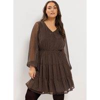 Yours Womens Curve Polka Dot Tiered V-Neck Dress - Brown