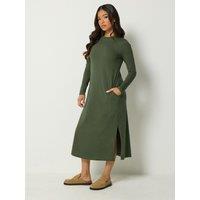 Yours Womens Petite Long Sleeve Jersey Side Split Maxi Dress - Green
