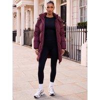 Ax Paris Womens Hooded Longline Puffer Coat - Burgundy