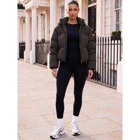 Ax Paris Womens Drawstring Hood High Collar Puffer Coat - Brown
