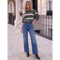 Ax Paris Womens Collared Stripe Knitted Jumper - Grey