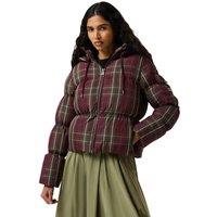Hunter Womens Original Short Check Water-Resistant Hooded Padded Jacket - Red Multi