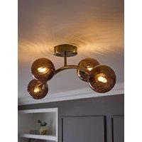 Valuelights Sydney Brushed Brass With Brown Swirl Glass Multi Arm Ceiling Light With Bulbs