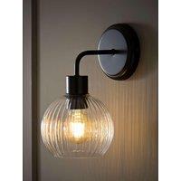 Valuelights Maddison Matte Black Ribbed Glass Semi Flush Wall Light With Bulb