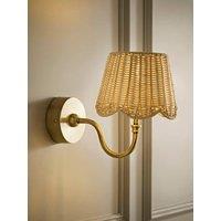 Valuelights Lowe Brushed Gold Rechargeable Wall Light Base With Rattan Taper Shade